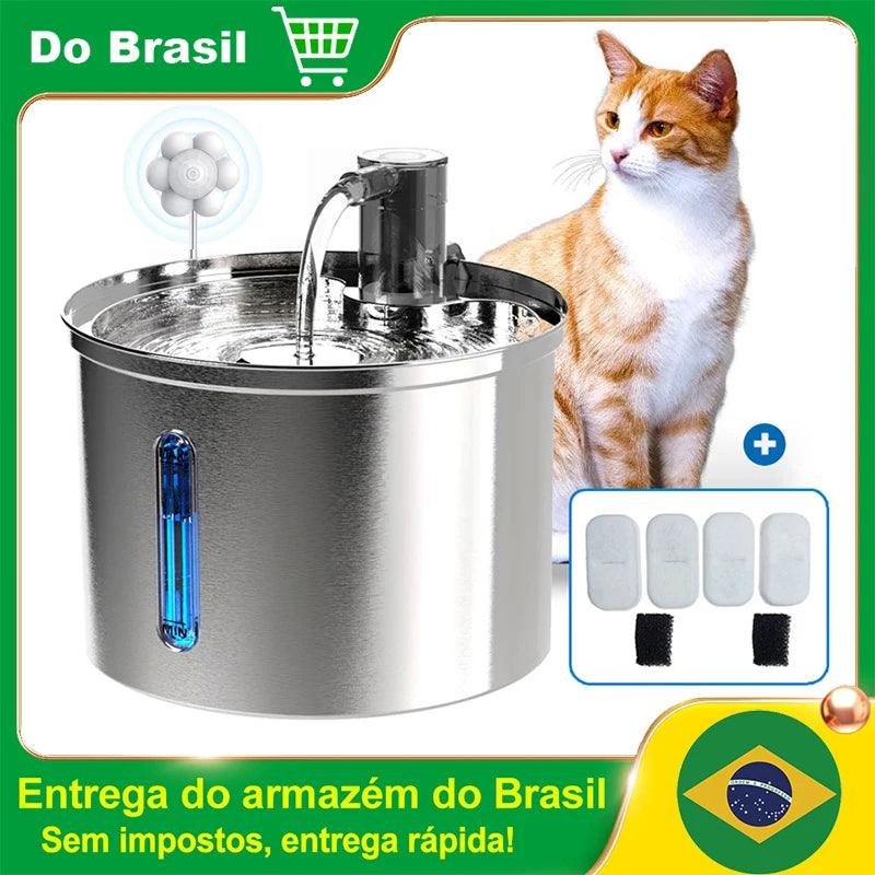 Bebedouro Automático de Aço Inoxidável para Pets com Filtro Duplo – Silencioso e com Capacidade de 3 Litros