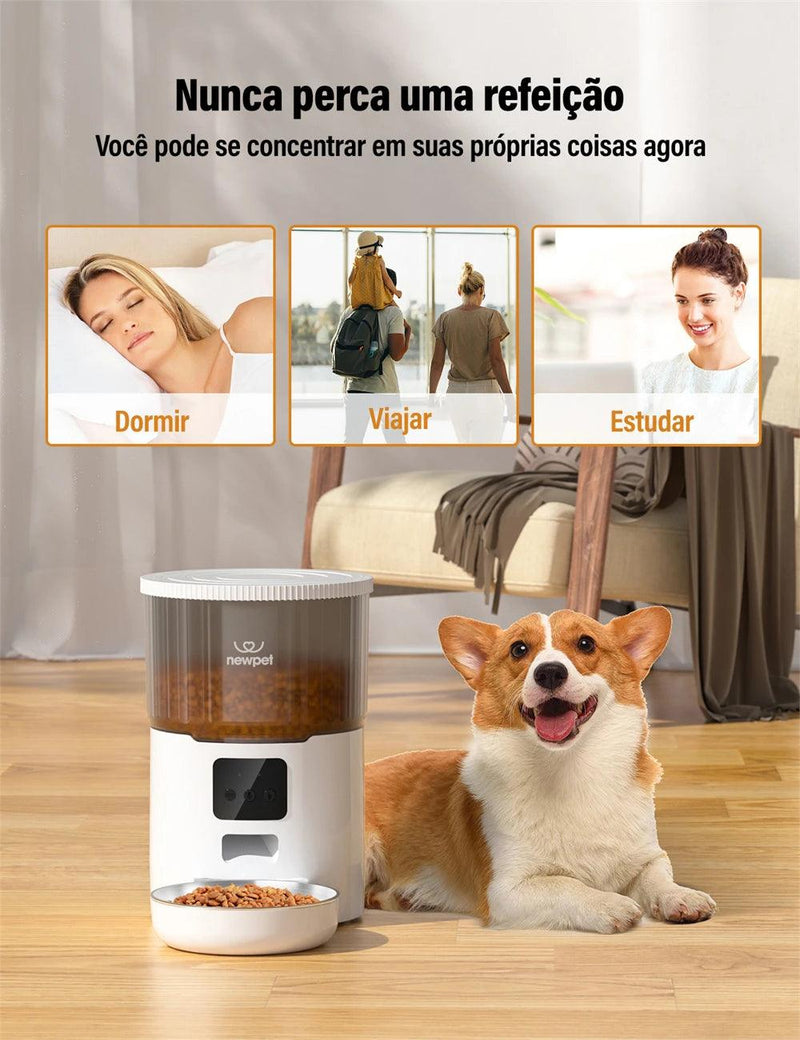 Alimentador Automático Inteligente para Pets 4L - Controle de Porções, Gravação de Voz e Alimentação Programada