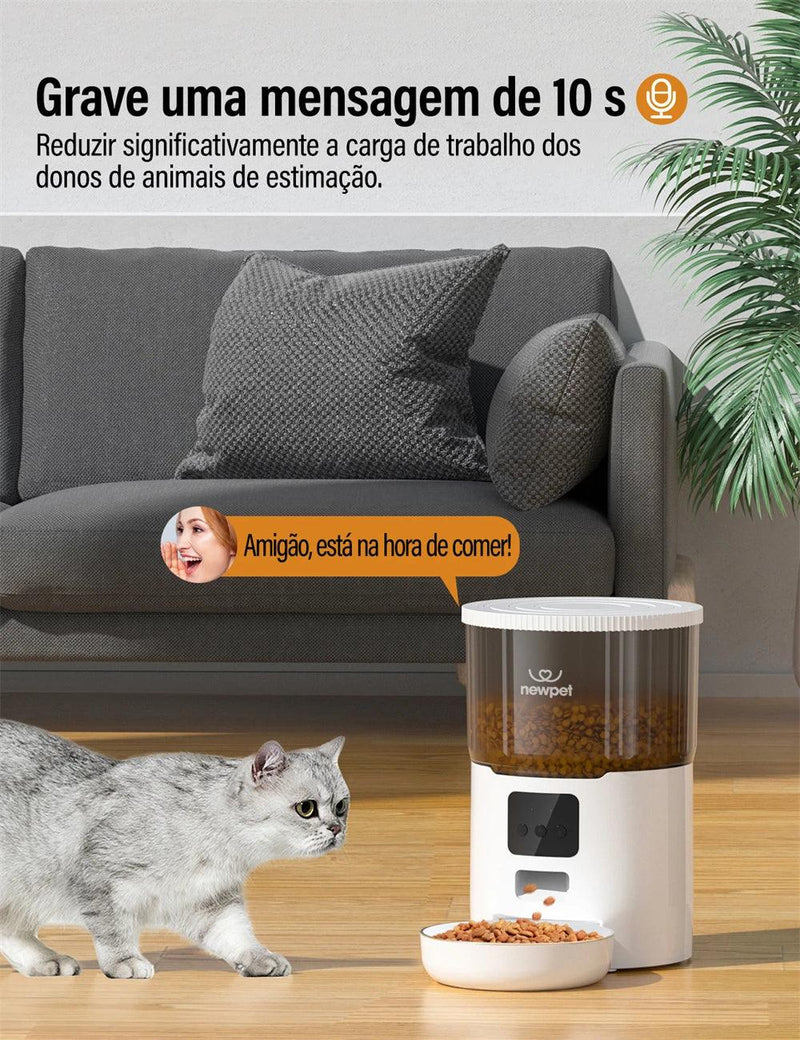 Alimentador Automático Inteligente para Pets 4L - Controle de Porções, Gravação de Voz e Alimentação Programada