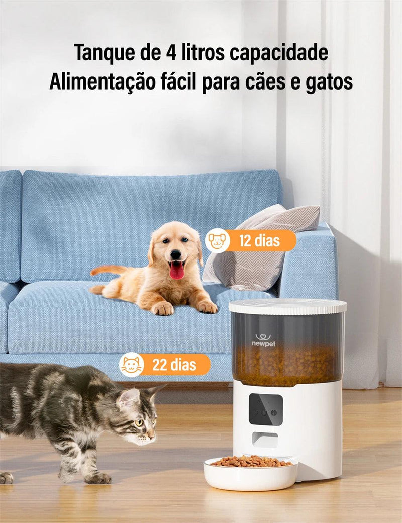 Alimentador Automático Inteligente para Pets 4L - Controle de Porções, Gravação de Voz e Alimentação Programada