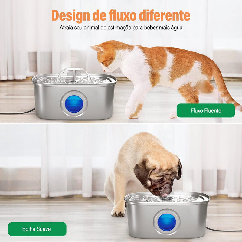 Bebedouro Automático para Gatos em Aço Inox 3,2L com Filtro Avançado - Envio Rápido do Brasil